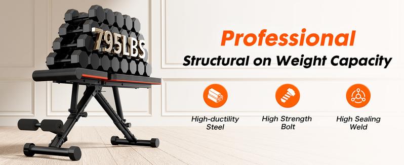 Weight Bench Adjustable Workout Bench for Home Gym, Foldable Bench Press for Full Body Exercise and Strength Training, 795LBS Capacity Incline Decline Sit Up Benches Weight Bench Adjustable Workout Bench for Home Gym, Foldable Bench Press for Full Body Exercise and Strength Training, 795LBS Capacity Incline Decline Sit Up Benches