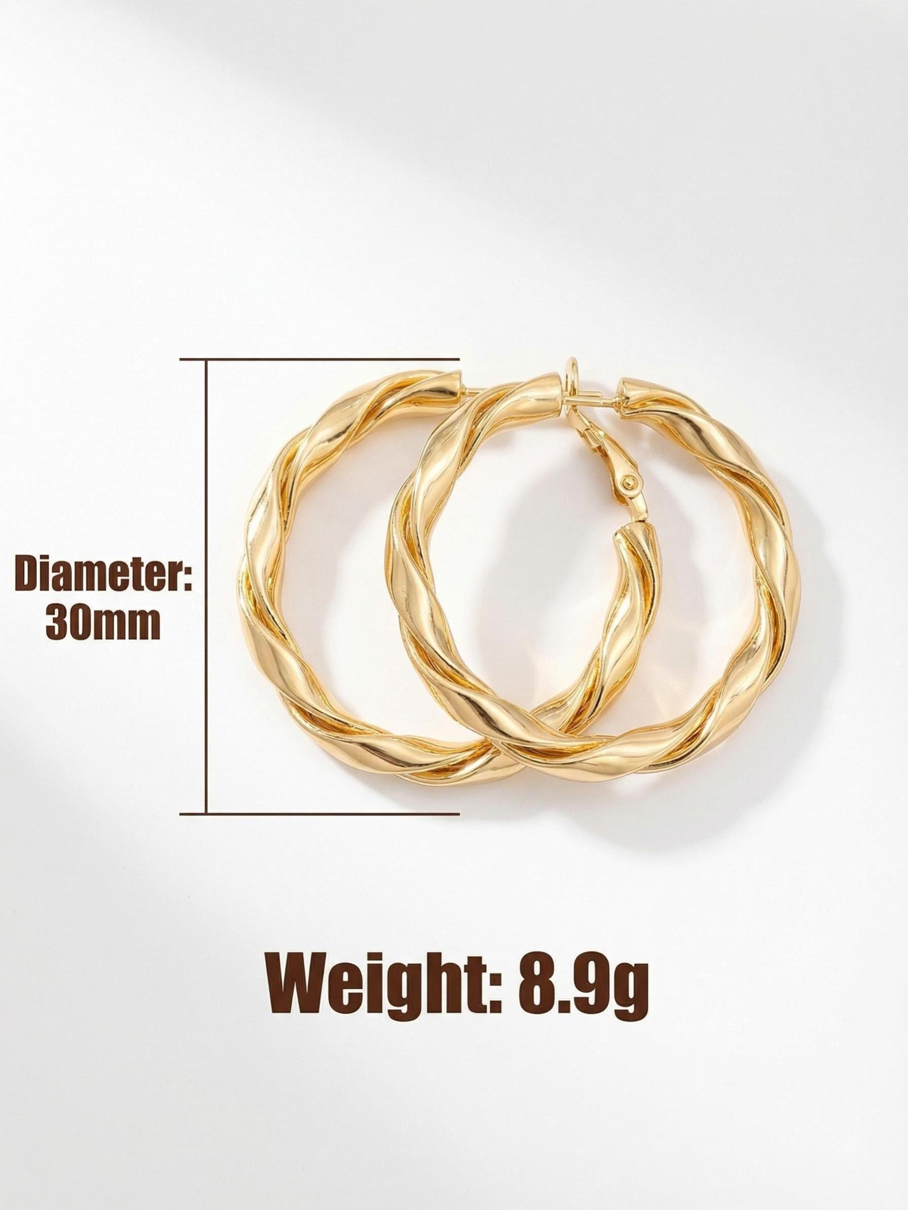 18k Gold Plated Twisted Large Circle Earrings, Luxury Vintage Simple Ring Ear Jewelry, Elegant Fashion Accessory for Women