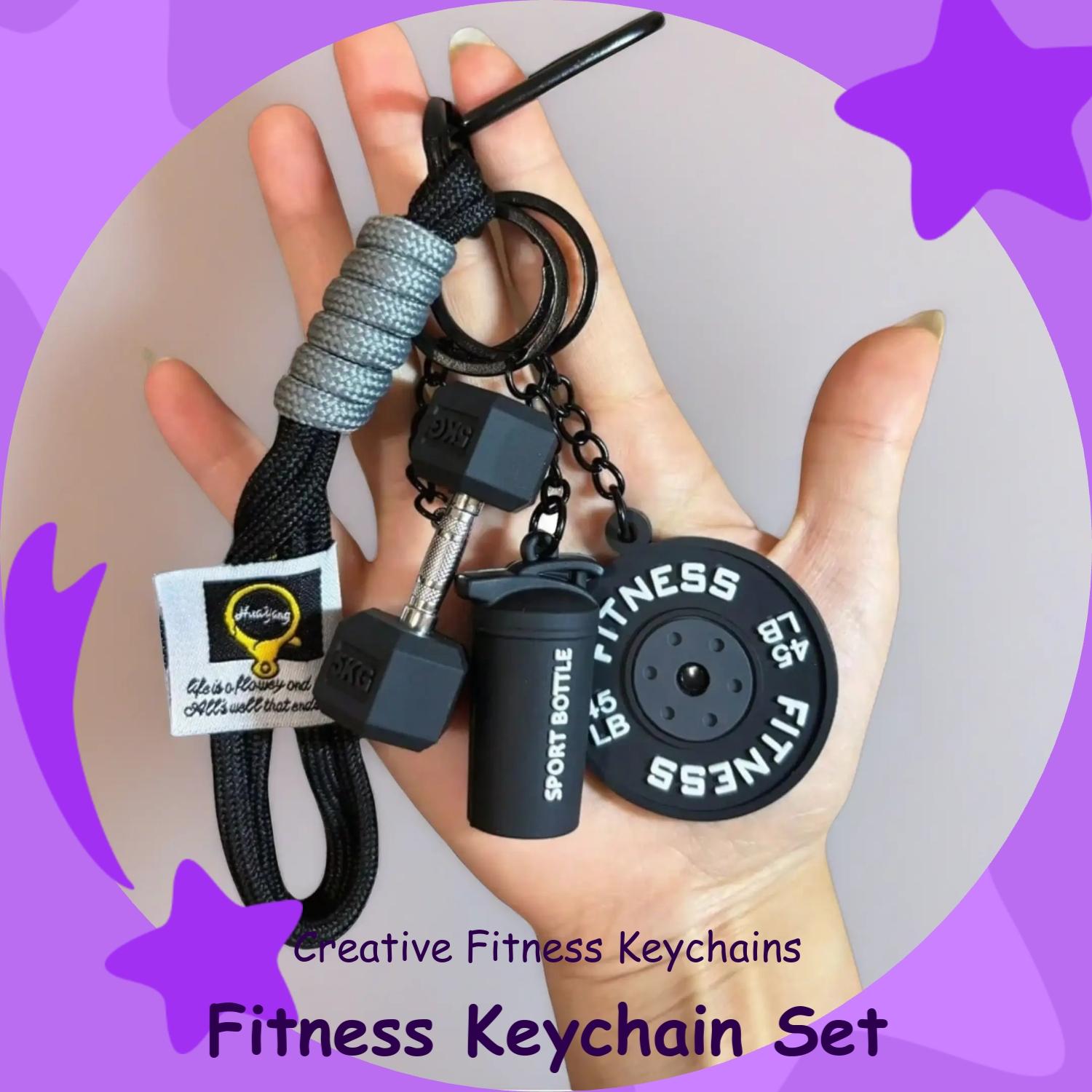 Dumbbell and Barbell Keychain Set, Creative Fitness Accessories, DIY Keychains & Bag Charms, Keychain Wristlet Strap, Keychain Accessory, Perfect Gift for Holi