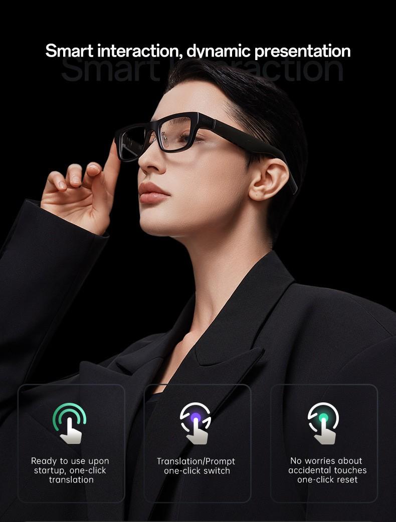 Domars AR Translation Glasses,AI Smart Glasses Real-Time Translator with Languages Support, Synchronized Teleprompter,Smart Blue Light Blocking Glasses with Speakers, Waterproof Bluetooth Eyeglasses for Meeting Discussions Travel, Business & Study