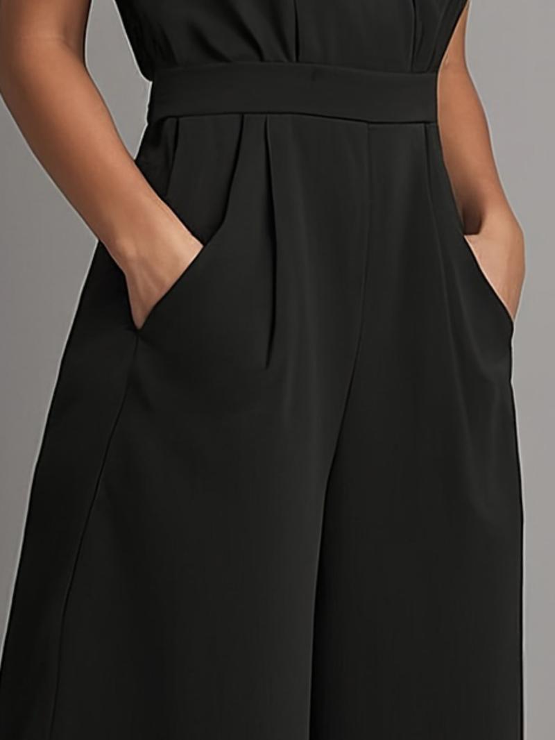 Spring Summer New Women's Casual Solid Color Small V-Neck Jumpsuit Vest Zllz, Stylish One-Piece for Daily Wear