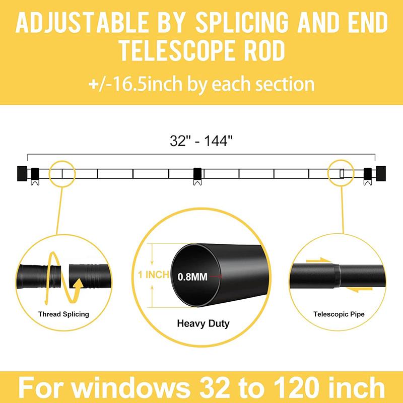 Heavy Duty Curtain Rods for Windows, Drapery Rods with Adjustable Curtain Rods, Outdoor Modern Curtain Rod with Simple End Caps Black Outdoorfun