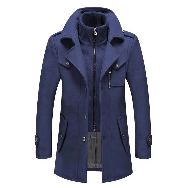 Men's Fleece Blend Trench Coat with Removable Stand Collar, Single Breasted Overcoat with Zipper Pockets - Casual Fall/Winter Outerwear in Brown