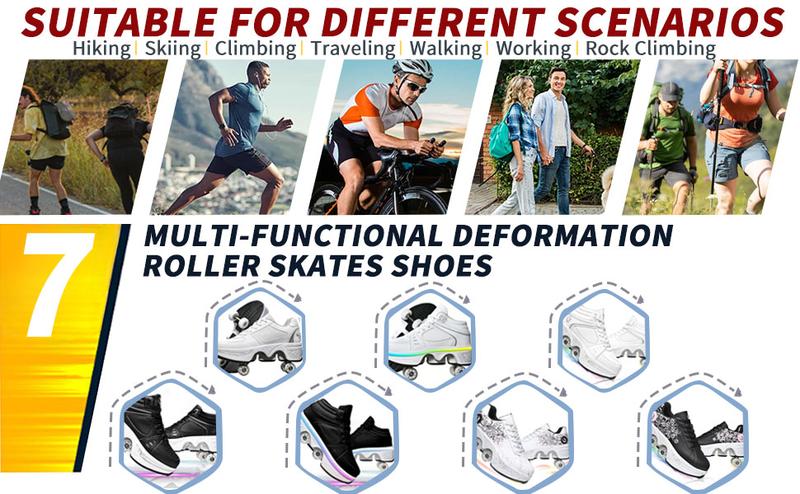 Yousulun Roller Skate Shoes, Multifunctional Roller Skates for Adult, 2-in-1 Deformation Rollerskates with 4 Retractable Wheels, Outdoor Sneakers, Unique Gift for Birthday Footwear