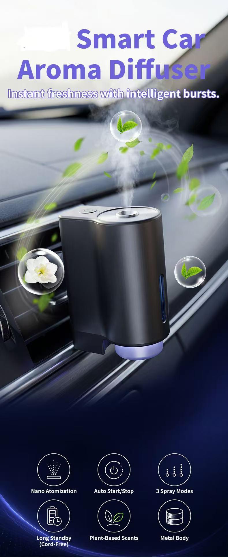 Intelligent car aroma diffuser, air freshener dispenser, Car Diffusers for Essential Oils, car air freshener, Car fragrance, automatic spray, three adjustable modes, aromatic Para Carro 3-piece essential oil set, festival gift, birthday gift