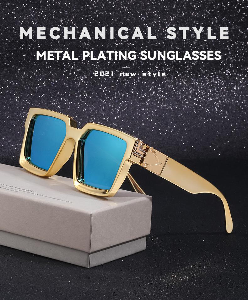 Oversized Square Rhinestone Sunglasses - PC Lenses, Metal Frame, Trendy Millionaire Style Luxury Fashion Eyewear for Women, Beach Driving