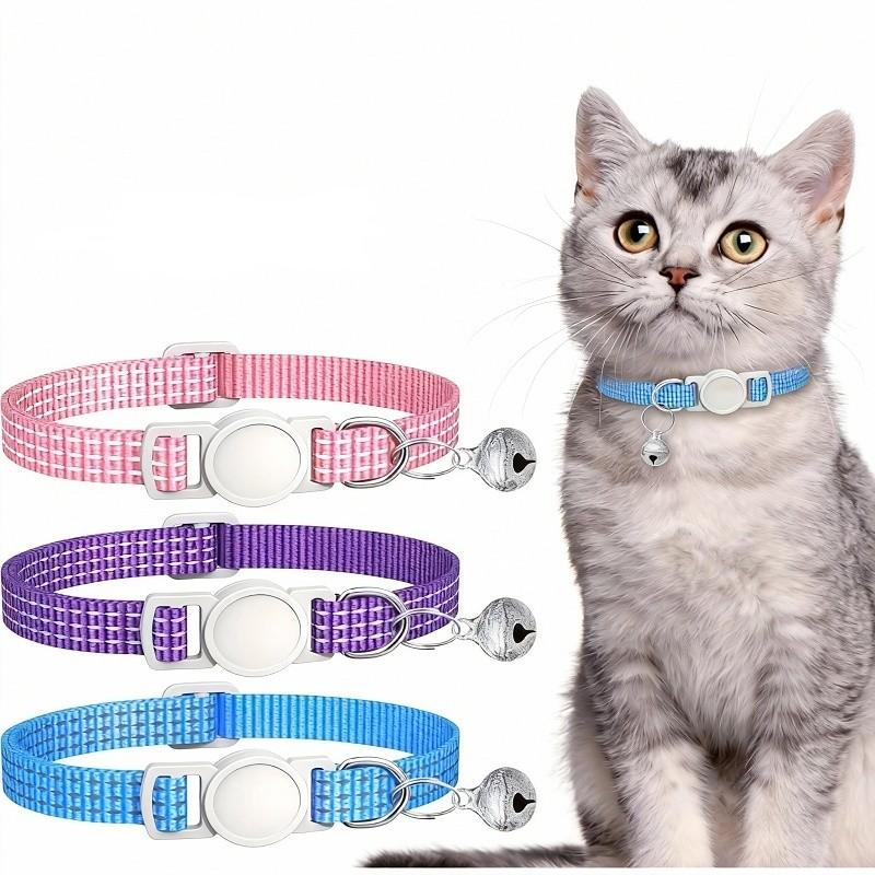 1PC Breakaway Cat Collar, 3-Thread Reflective Pet Collar with Bell, Adjustable Anti-Choke for Kittens & Small Dogs
