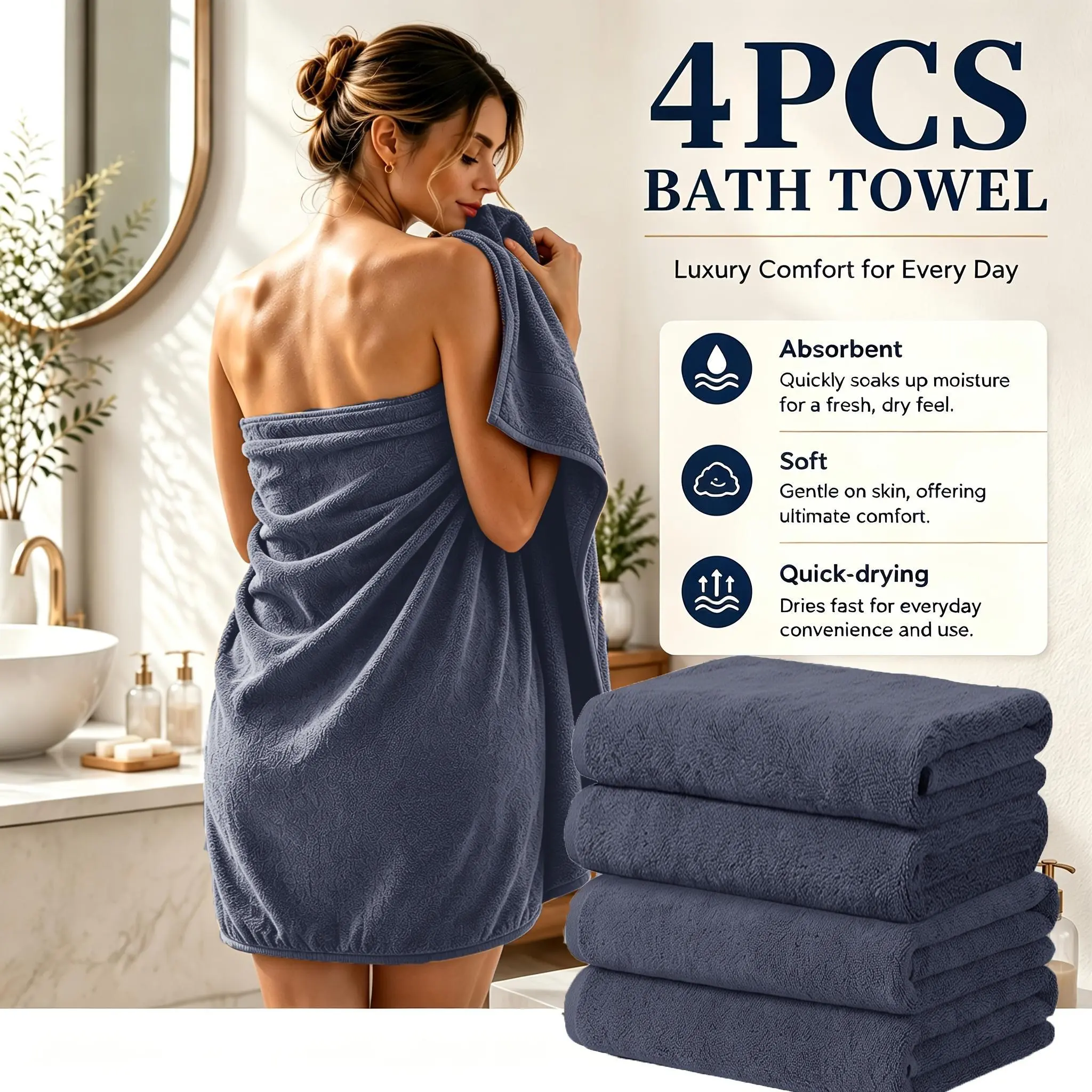 MUXHOMO Pack Set Of 4 Bath Towels Set - Ultra-Absorbent And Fast-Drying Premium Towels Ideal for Bathroom Use, Luxuriously Soft Bath Sheets, Generously Sized Shower Towels for Family And Hotel, Perfect for Everyday Use Highly Absorbent & Quick Dry
