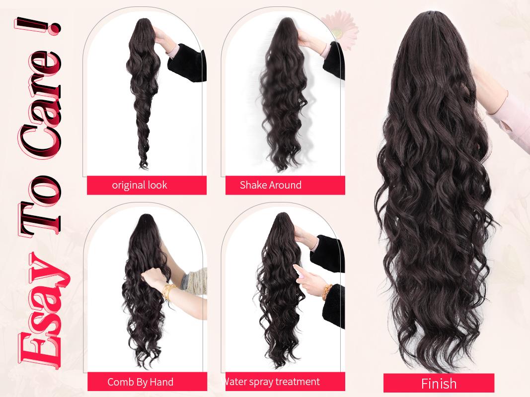 Iridescent 26" Claw Clip Ponytail Extension Wavy Ponytails Hair Extensions Jaw Clip on Pony Tails Synthetic Hairpiece for Women