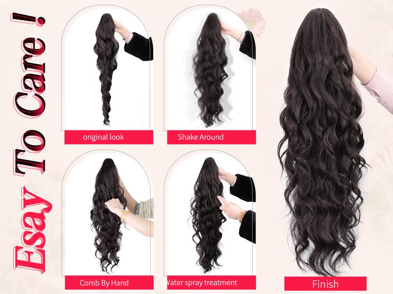 Iridescent 26" Claw Clip Ponytail Extension Wavy Ponytails Hair Extensions Jaw Clip on Pony Tails Synthetic Hairpiece for Women