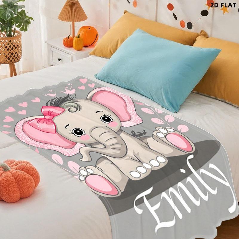 Cute Cartoon Elephant Printed Throw Blanket, Single - sided Printing, Multiple Specifications Available, Soft Fabric, Perfect for Napping, Decorative & Practical, Featuring Emily & Whimsical Elements