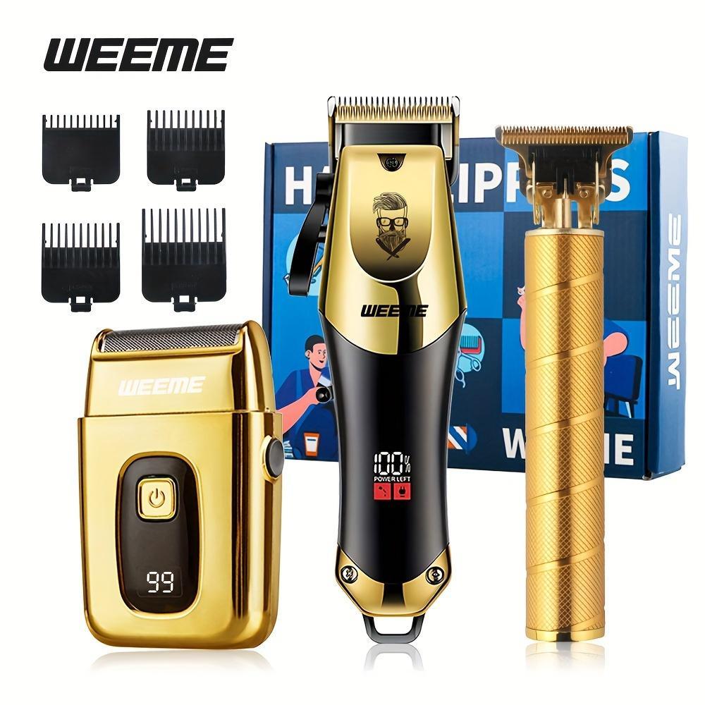 3-Piece Professional Blonde Hair Clipper & Trimmer Kit for Men - USB-Rechargeable Barber Set Featuring LCD Display, Adjustable Blade Hair Clippers, and Professional Men's Trimmer 3-Piece Professional Blonde Hair Clipper & Trimmer Kit for Men - USB-Rechargeable Barber Set Featuring LCD Display, Adjustable Blade Hair Clippers, and Professional Men's Trimmer