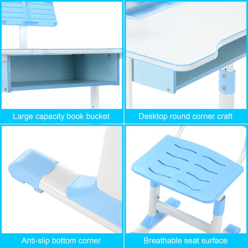 OYAJIA Kids' Desk With Chair Set Adjustable Student Desk And Chair Kit Easily Accommodate Children Of Any Age Furniture Storage Pink Blue Study desk