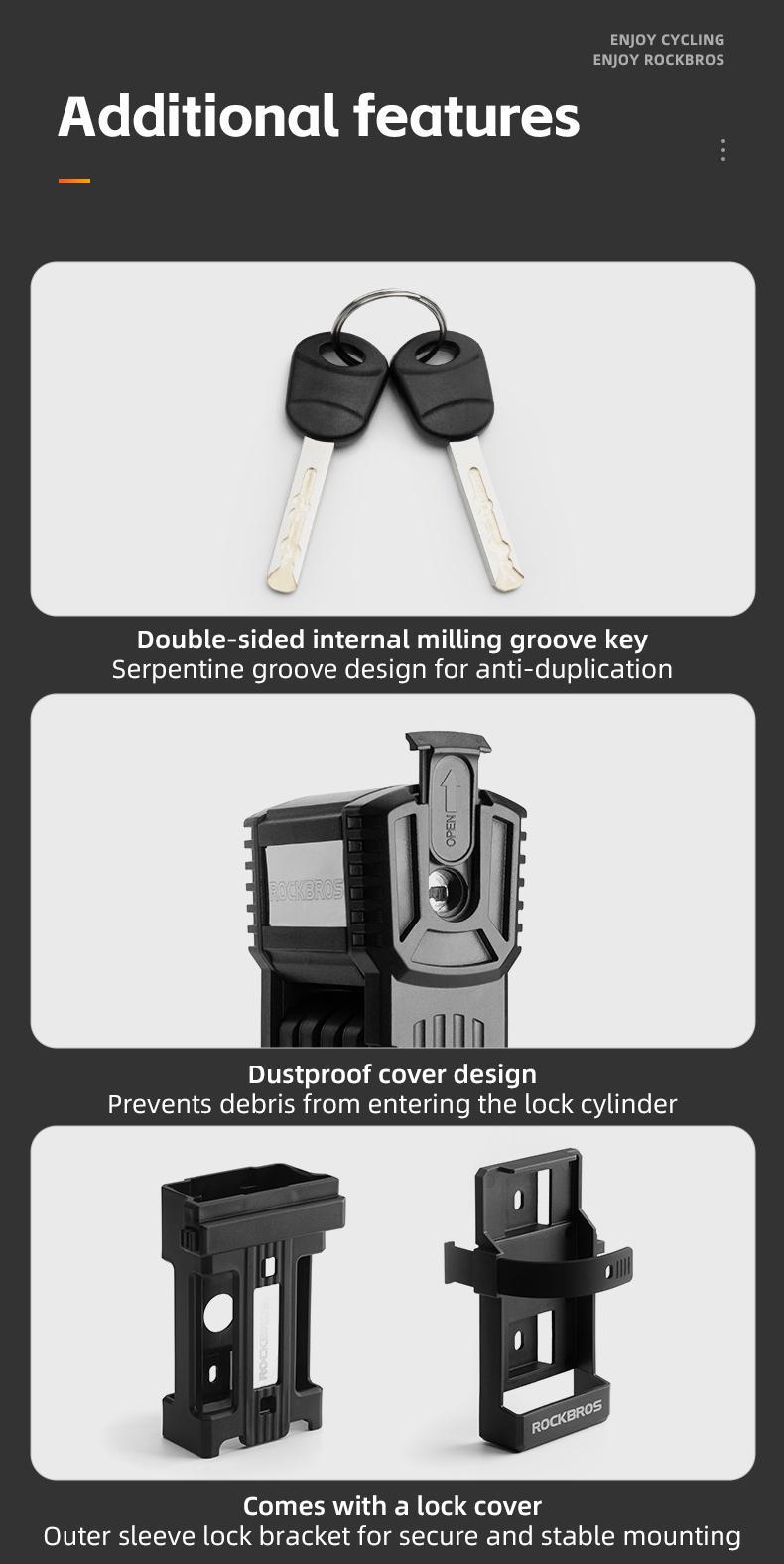 ROCKBROS Anti-Theft Folding Bike Lock,Bold Diameter 0.7cm,High-Strength ABS Material,Portable Folding Key Lock Bicycle Motorcycle Electric Vehicle