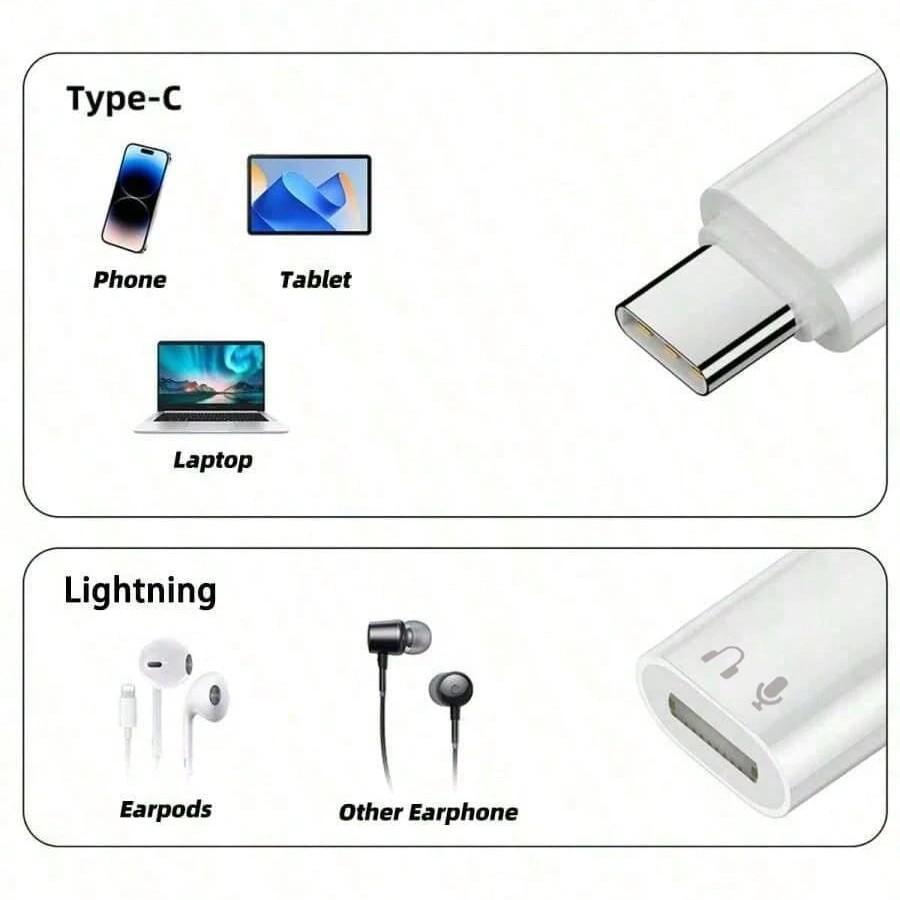 Type-C To Lightning Audio Adapter, USB C Male To Lightning Female Headphone Converter