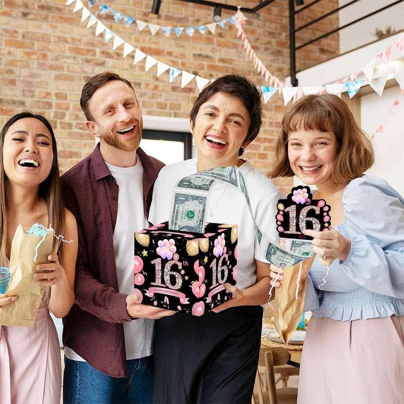 Party Gift Box, Birthday Sweet Savings Box, Surprise Pull-Out Gift Box with 50 Transparent Bags, Fun Way to Give Cash Gifts