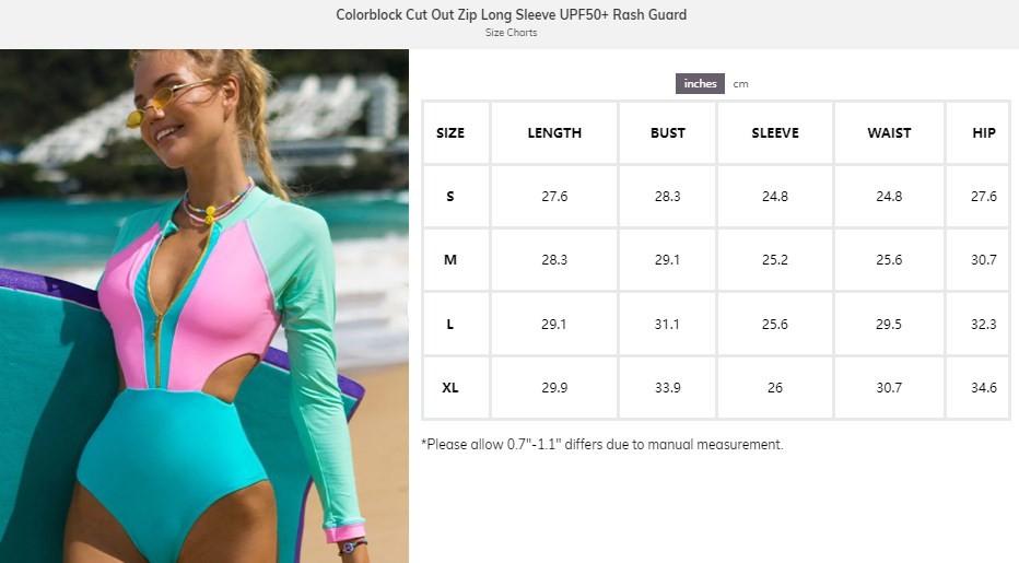Colorblock Cut Out Zip Long Sleeve Modest Swimsuits for Women - Long Sleeve Swimsuits UV UPF 50+ Swim Shirt  Full Coverage Swimsuit for Women Tummy Control Bathing Suit