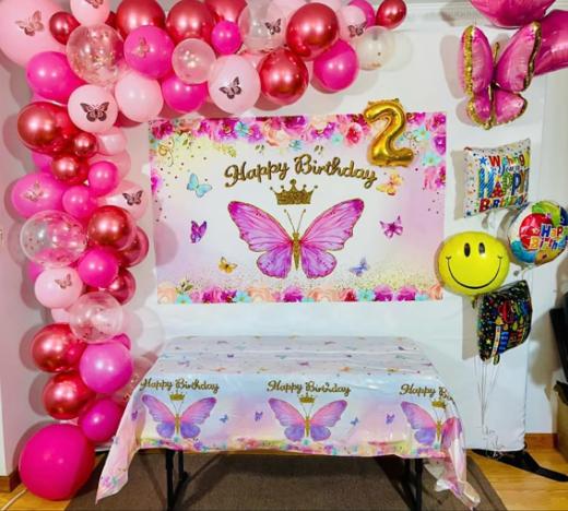 Butterfly Birthday Balloon Arch Kit, 95pcs Purple Pink Butterfly Birthday Party Decoration DIY Set, Lavender Balloons Foil Balloons, Happy Birthday Backdrop Tablecloth, Girl's Birthday Party Balloon Garland, Party Supplies, Father's Day Gift