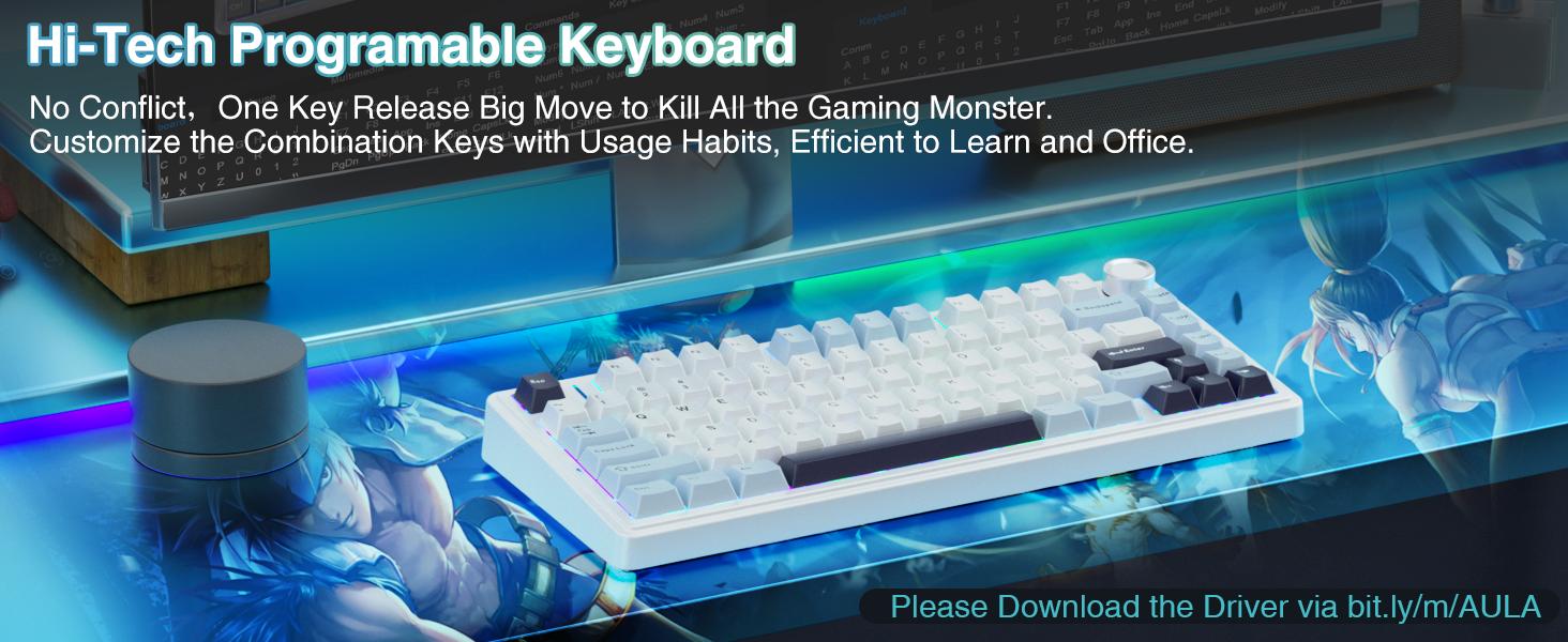 Aula F75 Gasket Mechanical Keyboard 75 Layout Wireless Hot Swappable Five Layer Padding Knob Bluetooth 24GHz USBC RGB Lights Perfect for Gaming Aula F75 Gasket Mechanical Keyboard 75 Layout Wireless Hot Swappable Five Layer Padding Knob Bluetooth 24GHz USBC RGB Lights Perfect for Gaming