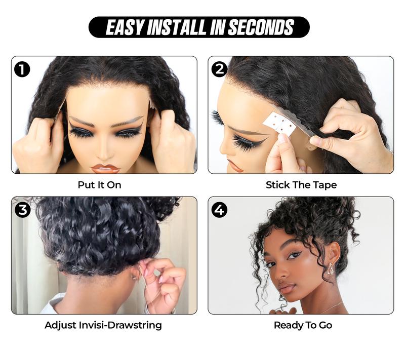 OQ Hair 360 Kinky Straight Wear Go Wig Drawstring Flexible Fit  Lace Frontal Wig Glueless Human Hair Wigs Preplucked Hairline With Bleached Tiny Knots Invisi Fit Strap Wear Go Glueless 360 Wigs