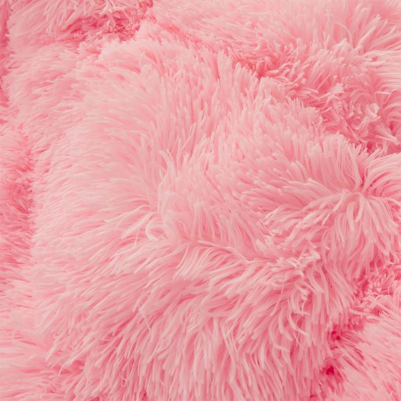 4 Piece Plush Duvet Cover Set (1 Fluffy Faux Duvet Cover+ 1 Heart Pillow + 2 Furry Pillow Shams), Soft & Warm Bedding Set (Pink, Queen (U.S.Standard)