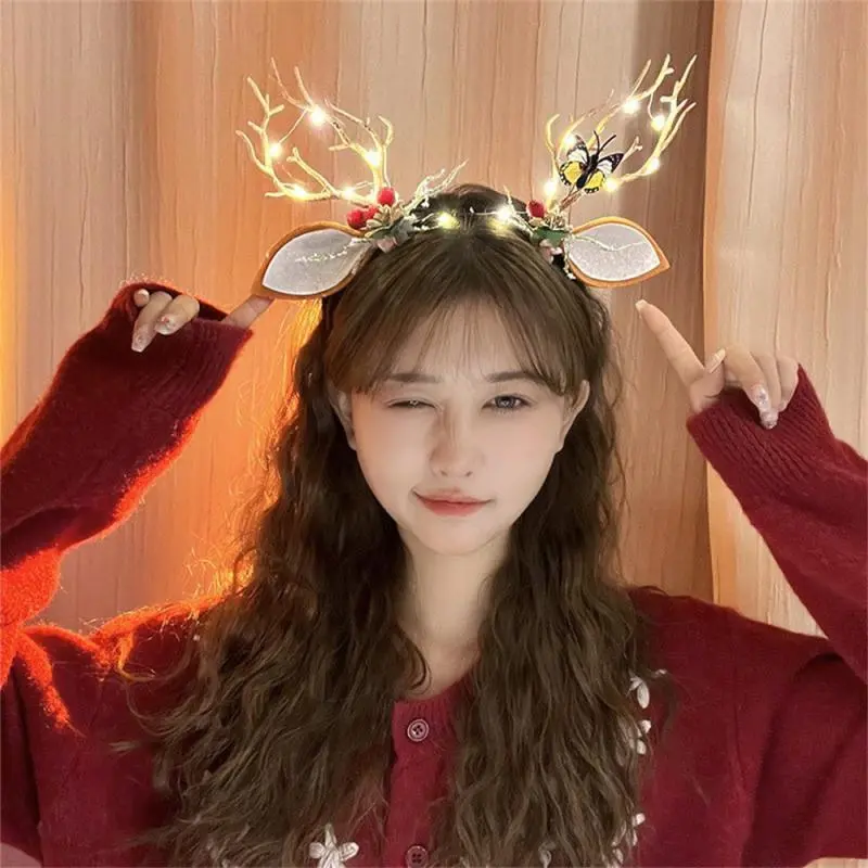 Christmas LED Light Antler Headband Cute Glowing Elf Elk Hair Hoop Hair Accessories Christmas Party Atmosphere Decoration