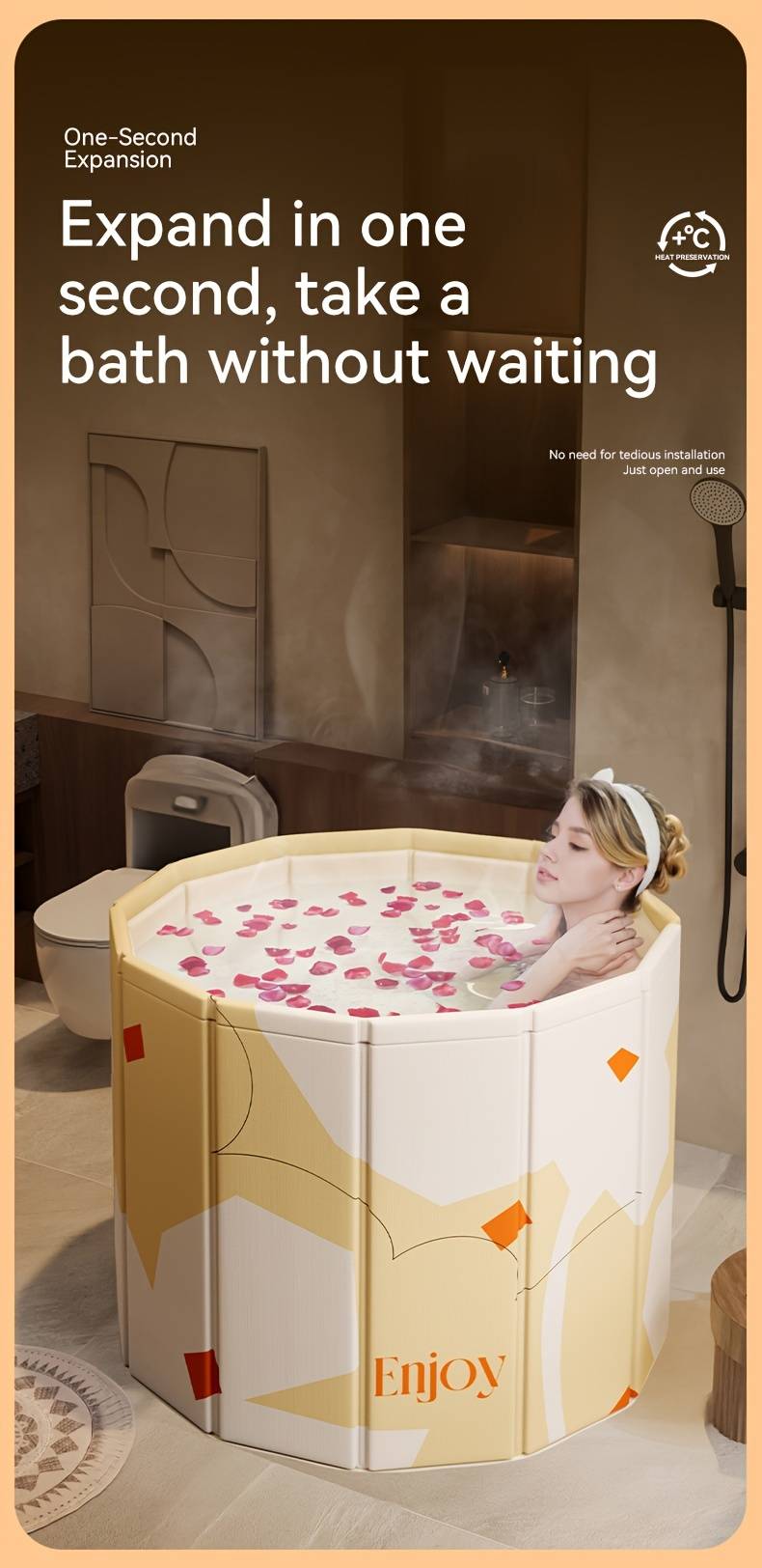 Portable Bathtub For Adults Foldable SPA Soaking Standing Bath Tub For Shower Stall, Freestanding Non-Inflatable Hot Ice Bath Tub With Thickened Thermal Foam To Keep Temperature.Home Outdoors Gyms, Quick Opening Without Installation