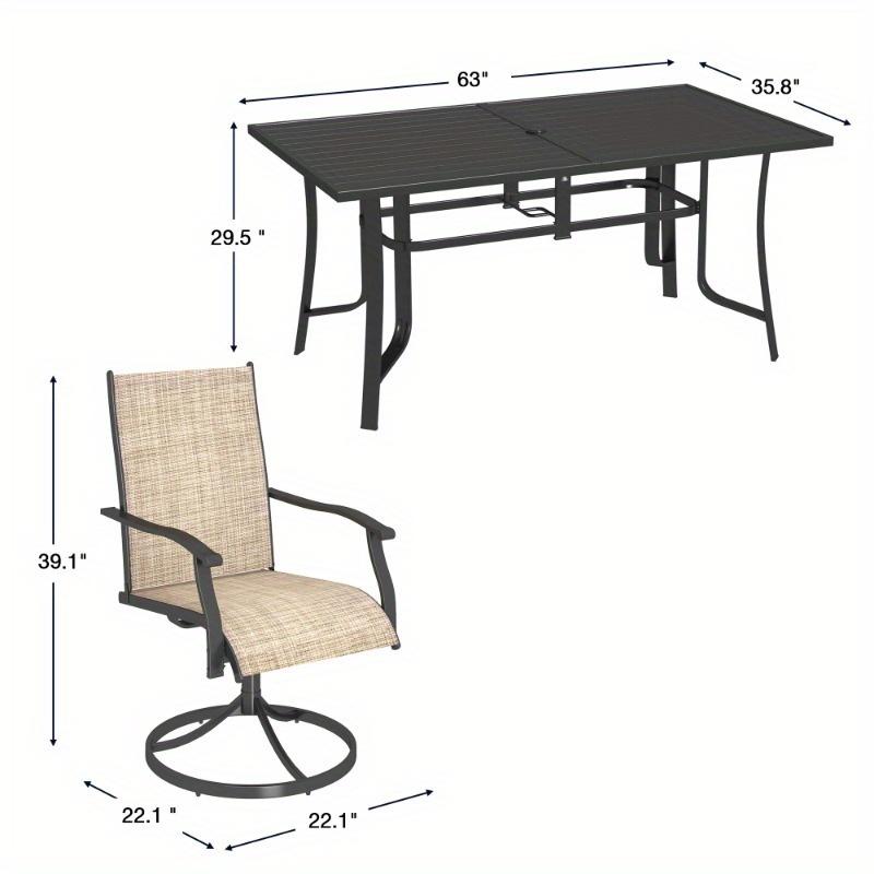 7-Piece Patio Dining Set with 6 Swivel Chairs & Table (Adjustable Umbrella Hole), UV-Resistant Outdoor Furniture for Deck, Backyard, Poolside - Brown/Blue/Gray