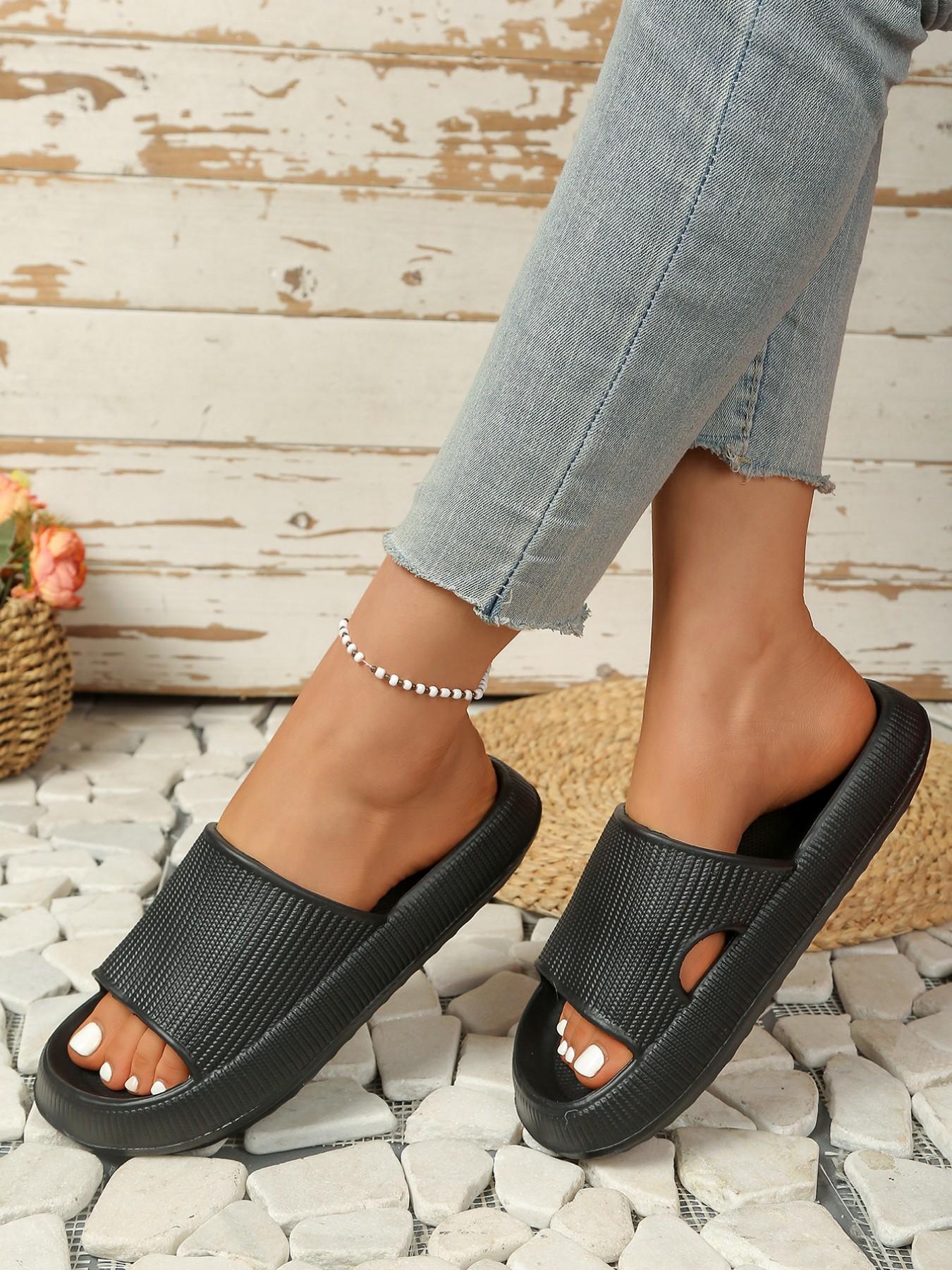 Spring Summer New Men Women Thick Sole Slippers Slide, Outdoor Home Use Plain Color Slipper, Multi-Color Silent Non-Slip Soft Comfortable Footwear, Soft Cushioned Slippers, Summer Beach Slippers