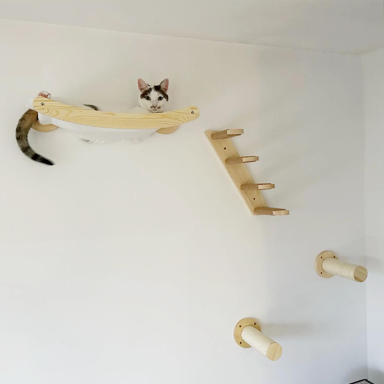1pc Cat Climbing Shelf Wall Mounted Four Step Stairway With Sisal Scratching Post For Cats Tree Tower Platform Jumping Pet Furniture