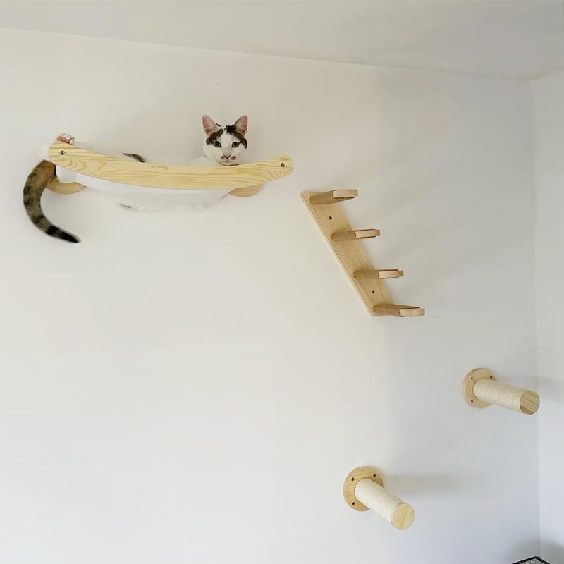 1pc Cat Climbing Shelf Wall Mounted Four Step Stairway With Sisal Scratching Post For Cats Tree Tower Platform Jumping Pet Furniture