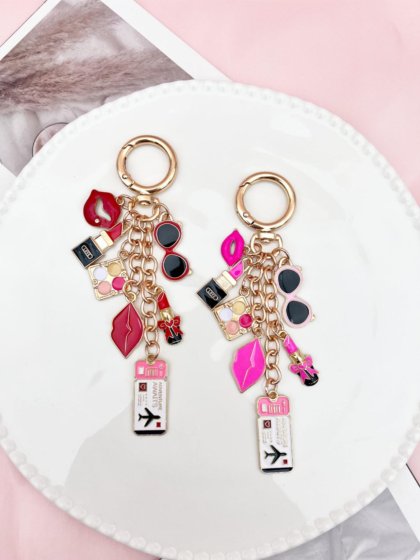 Travel Style Women's Keychain, Fashion Bag Charm, Lucky Makeup Bottle Accessory, Elegant Ticket Pendant, High Heel Shoe Decor, Wallet Ornament, Keychain Accessories, Key Ring Accessory
