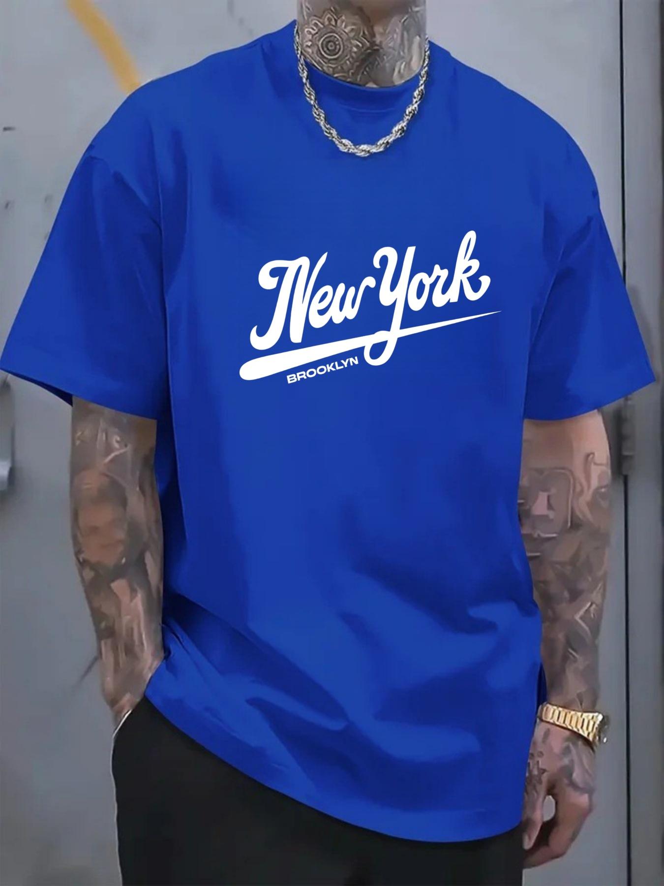 Men's T-shirt with New York Brooklyn print short-sleeved casual street fashion, a versatile top for summer daily wear