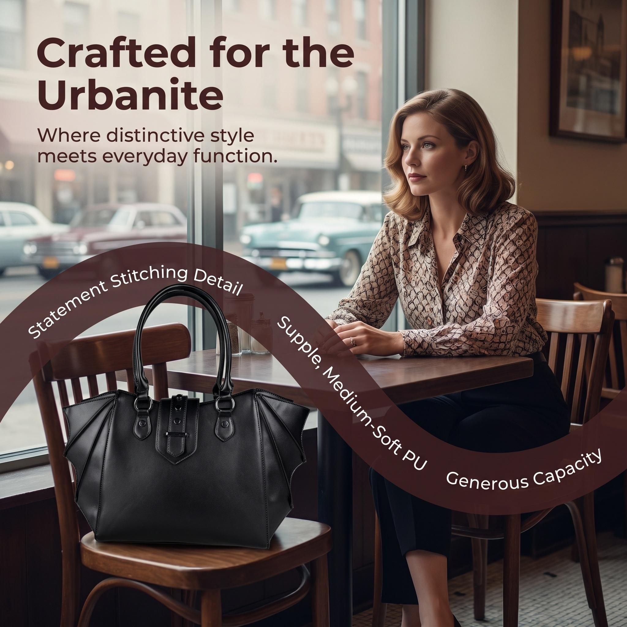 Large Tote Bag For Women Daily Outfits PU Leather Crossbody Handbag Retro Stitching Patchwork Medium Soft Zipper Closure Black Dark Red, Casual Commuter Bag, Tote Crossbody Purse, Handbag Shoulder Purse