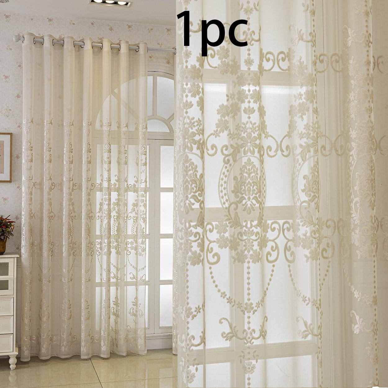 European Luxury Floral Semi-Transparent Curtain, Lightweight Breathable, Ideal for Living Room, Bedroom, Balcony, Kitchen, Office, Garden