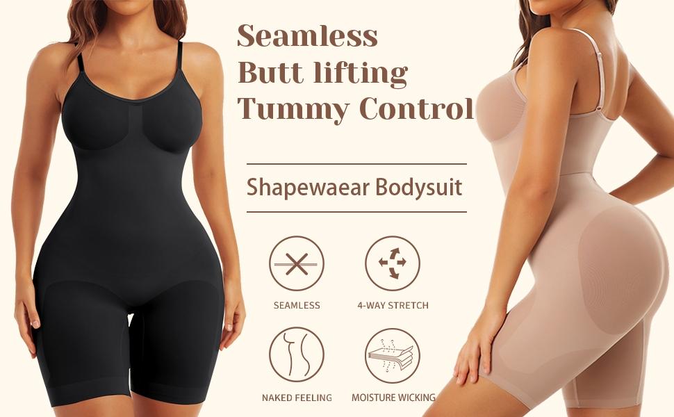 Women's Solid Scoop Neck Shapewear Cami Romper, Casual Tummy Control Butt Lifting Shapewear Bodysuit Underwear, Ladies Clothes for Indoor Outdoor Wear