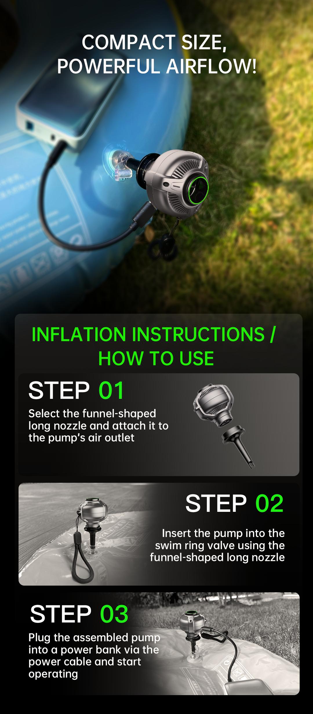 GT-02 Mini Air Pump 30g – Ultra-Light Mini Portable Electric Air Pump, 4-in-1 Inflate & Deflate Mini Vacuum Pump, Mini Inflator for Pool Floats, Air Mattress, Camping & Travel