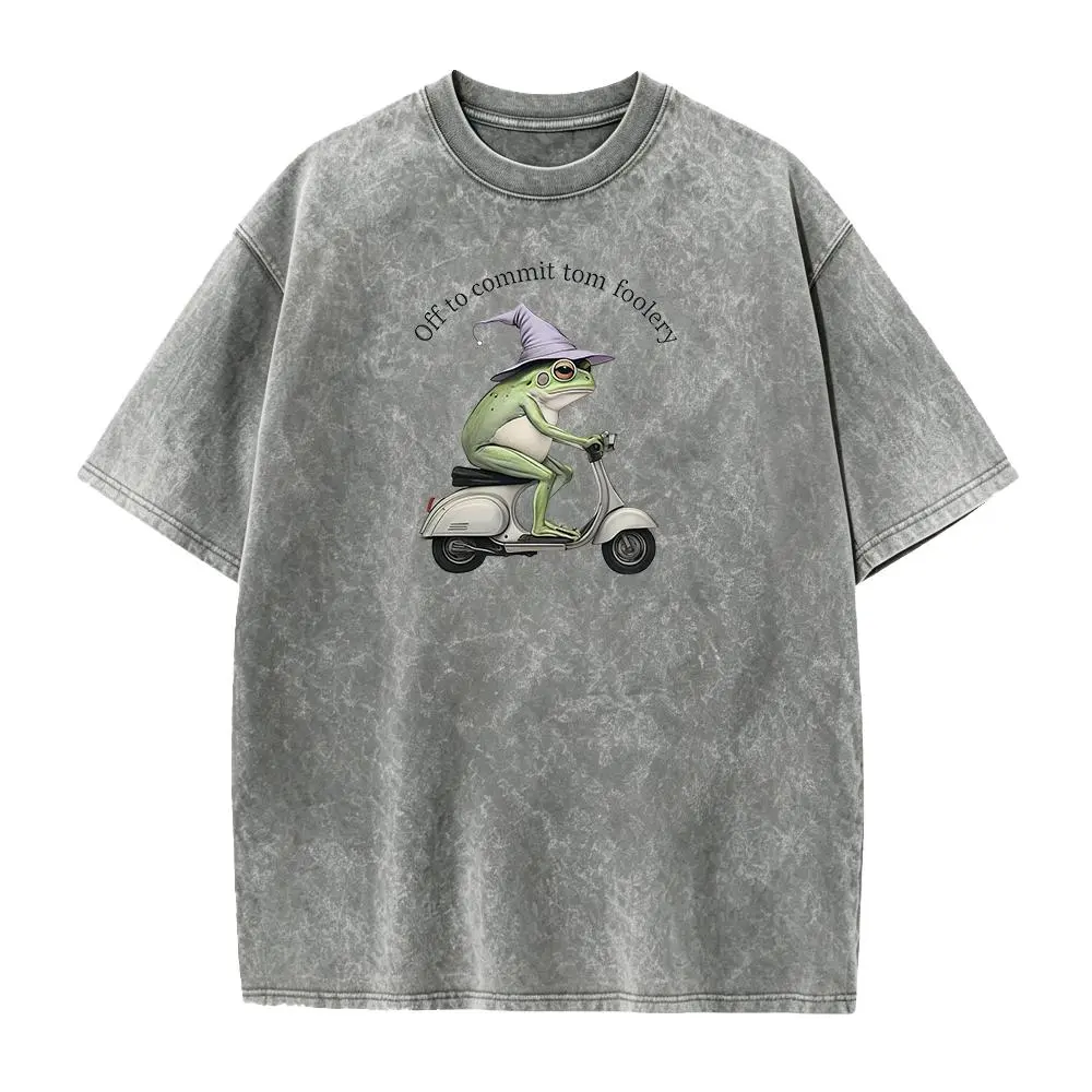 Off to Commit Tom Foolery Frog T-shirt, Funny Weirdcore Sayings Unique Tshirt Tee Adults Men Women Meme Graphic Sarcastic