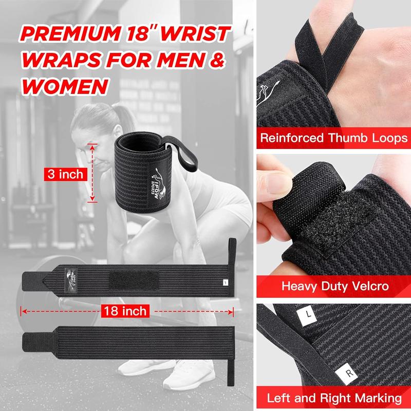 IPOW 18'' Professional Wrist Wraps for Weightlifting 2 Pack(IPF Approved), Heavy Duty Gym Wrist Straps for Working Out, Weight Lifting Wrist Brace for Men & Women, Wrist Support with Thumb Loop