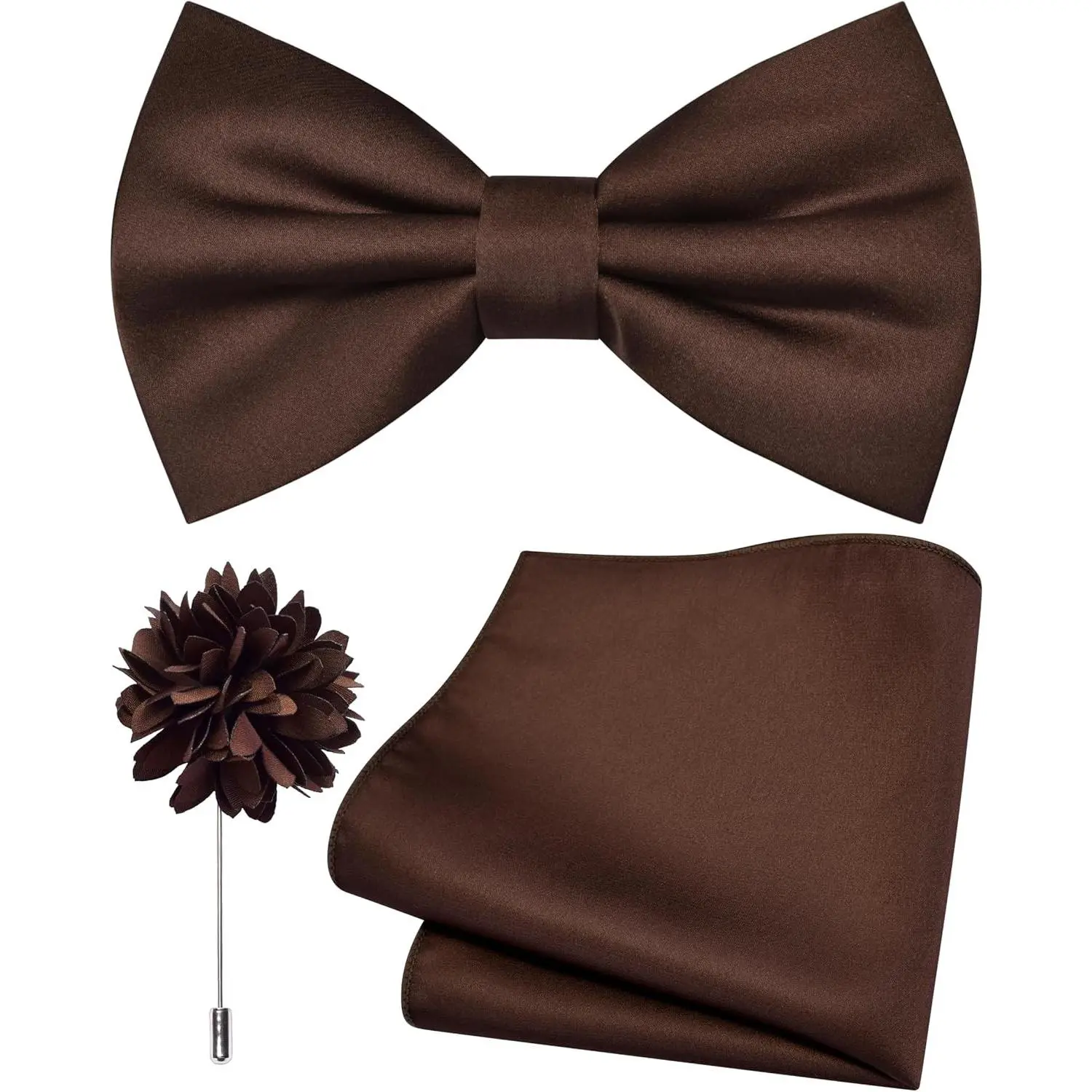 Solid Color Pre-Tied Bow Tie with Pocket Square and Lapel Pin Set for Men(Gift)