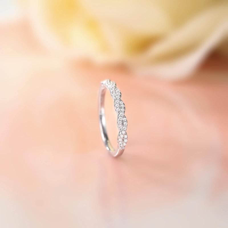 EAMTI 925 Sterling Silver Wedding Band for Women Cubic Zirconia Twisted Rope Half Eternity Band Ring