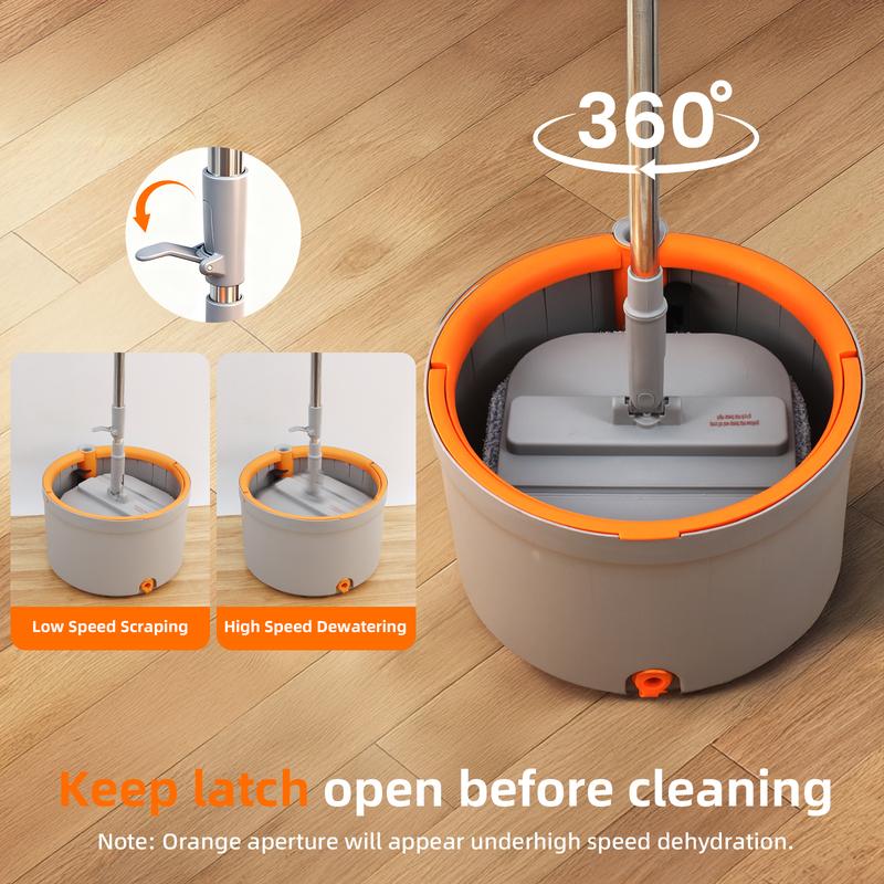 Mop and bucket set, convenient for cleaning corners, rotating mop with dirty water self separation system, including 4 replacement mop heads, household self-cleaning mop and bucket system, equipped with mop scraper for floor cleaning