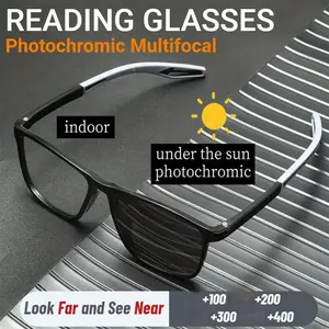 Men's Photochromic Multifocal Reading Eyeglasses - High-Quality Lightweight Durable Glasses with Pads, Non-Slip Rectangular Frames, Distance-Near Dual-Use Lenses, Daily & Outdoor Sports Use, +1.0 to +4.0 Orange Christmas Gift (Men's Accessories)