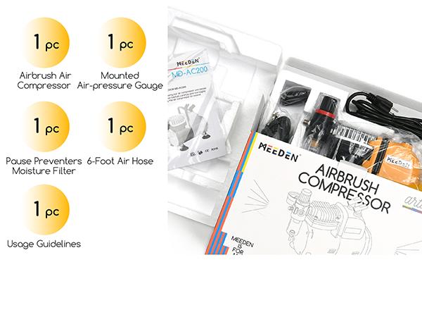 MEEDEN Airbrush Compressor Kit - 1/5 HP Quite Air Compressor for Model Painting with 6 Feet Hose