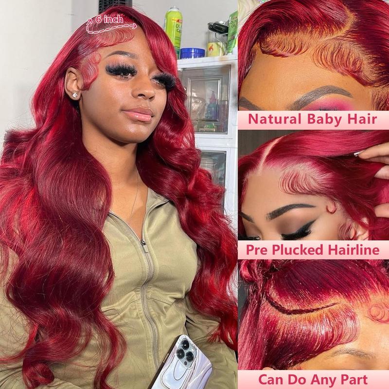 Bling Hair 99J Burgundy Lace Front Wigs Human Hair 13x6 Body Wave Lace Front Wigs Human Hair Pre Plucked 180 Density HD Transparent Red Colored Wigs Human Hair for Women with Baby Hair