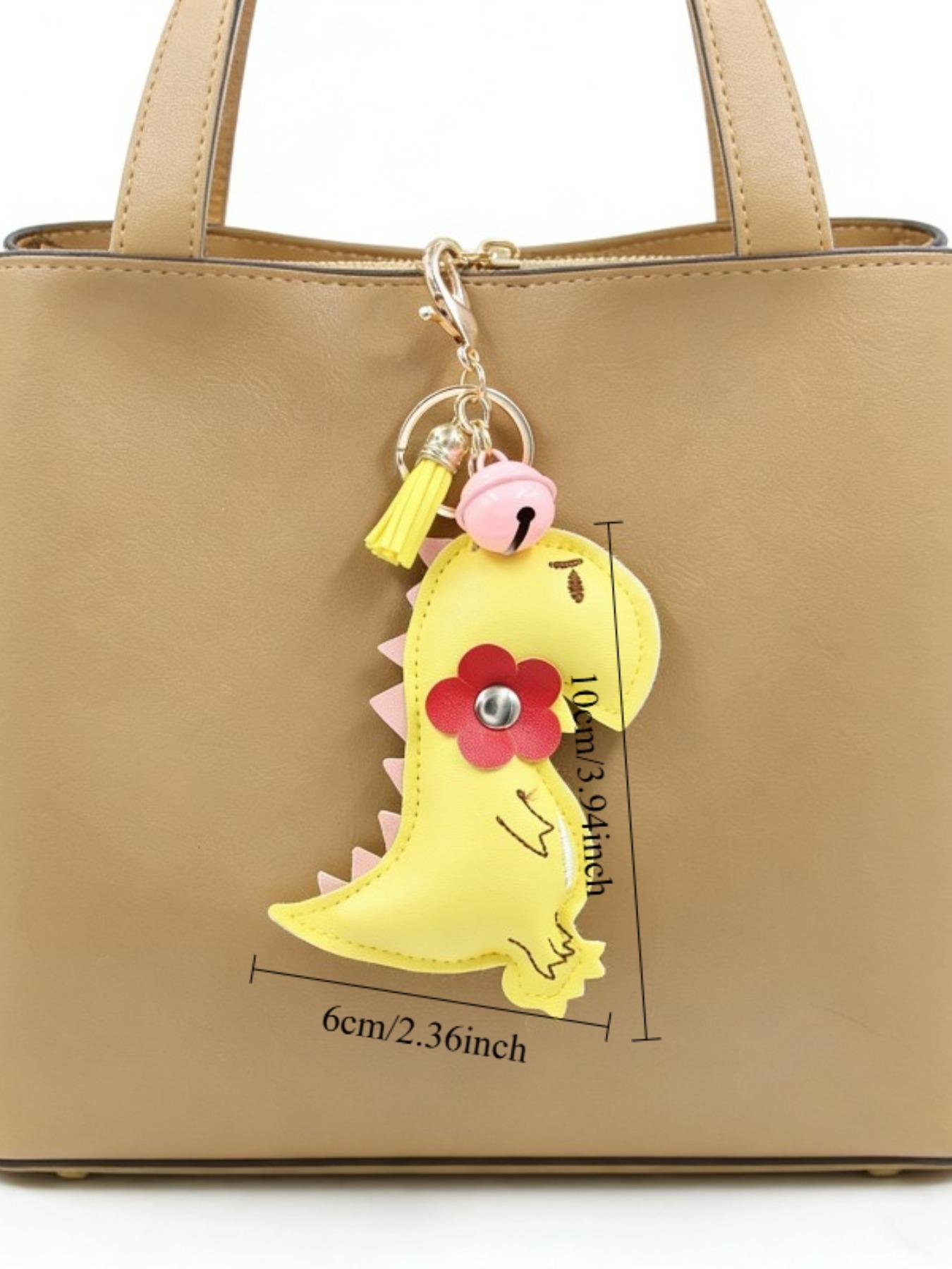 Dinosaur Keychain, Beautiful Colors and Flower Design, Elegant PU Leather, Cute Bag Keychain, Ideal Gift for Women, Handmade Assembly