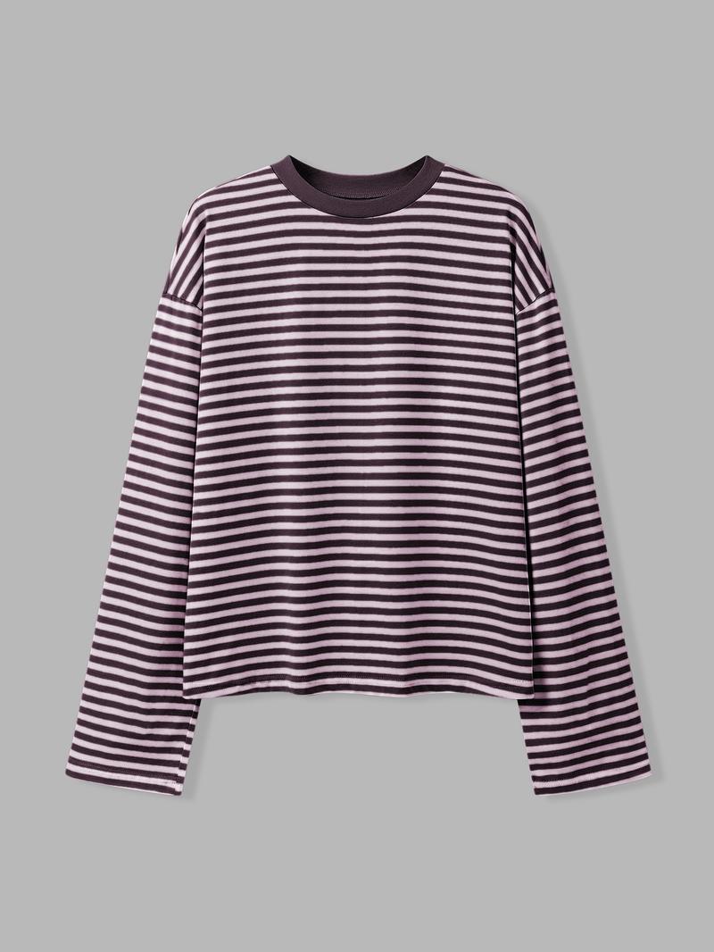 Women's Striped Long Sleeve Top, Casual Versatile Blouse, Stylish Ladies' Fashion Shirt, Perfect for Daily Wear & Layering