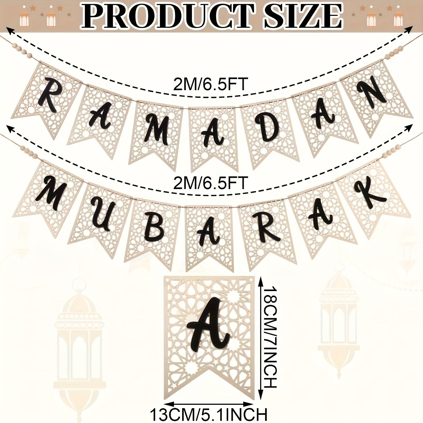 Eid Mubarak Wooden Banner Set, Festive Decoration with Bead Embellishments, Indoor & Outdoor Muslim Party Decor, Home Fireplace Display
