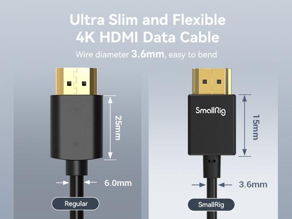 SMALLRIG D to A HDMI Cable Ultra Thin HDMI Cable 55cm/1.8Ft, Super Flexible Slim High Speed 4K 60Hz HDR HDMI 2.0, for GoPro Hero 7/6 /5, for Sony A7RIII / A7II / A6600, for FUJIFILM X-T4 / X-T3-3043B