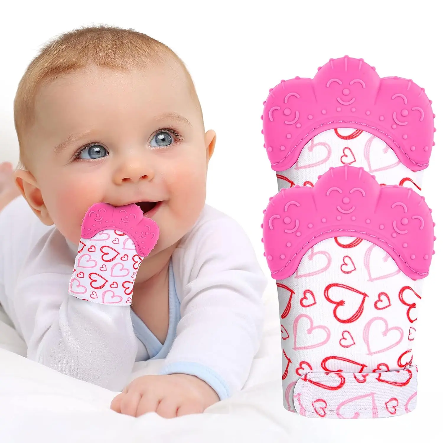 2 Pack Baby Silicone Teething Mitts, Anti-Scratch Teether Gloves to Relieve Teething Pain, Safe Teething Toy for 0-12 Months Infants